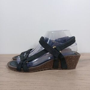 Teva Sandals Women 8.5 Black Leather Strappy Wedge Boho Comfort Summer